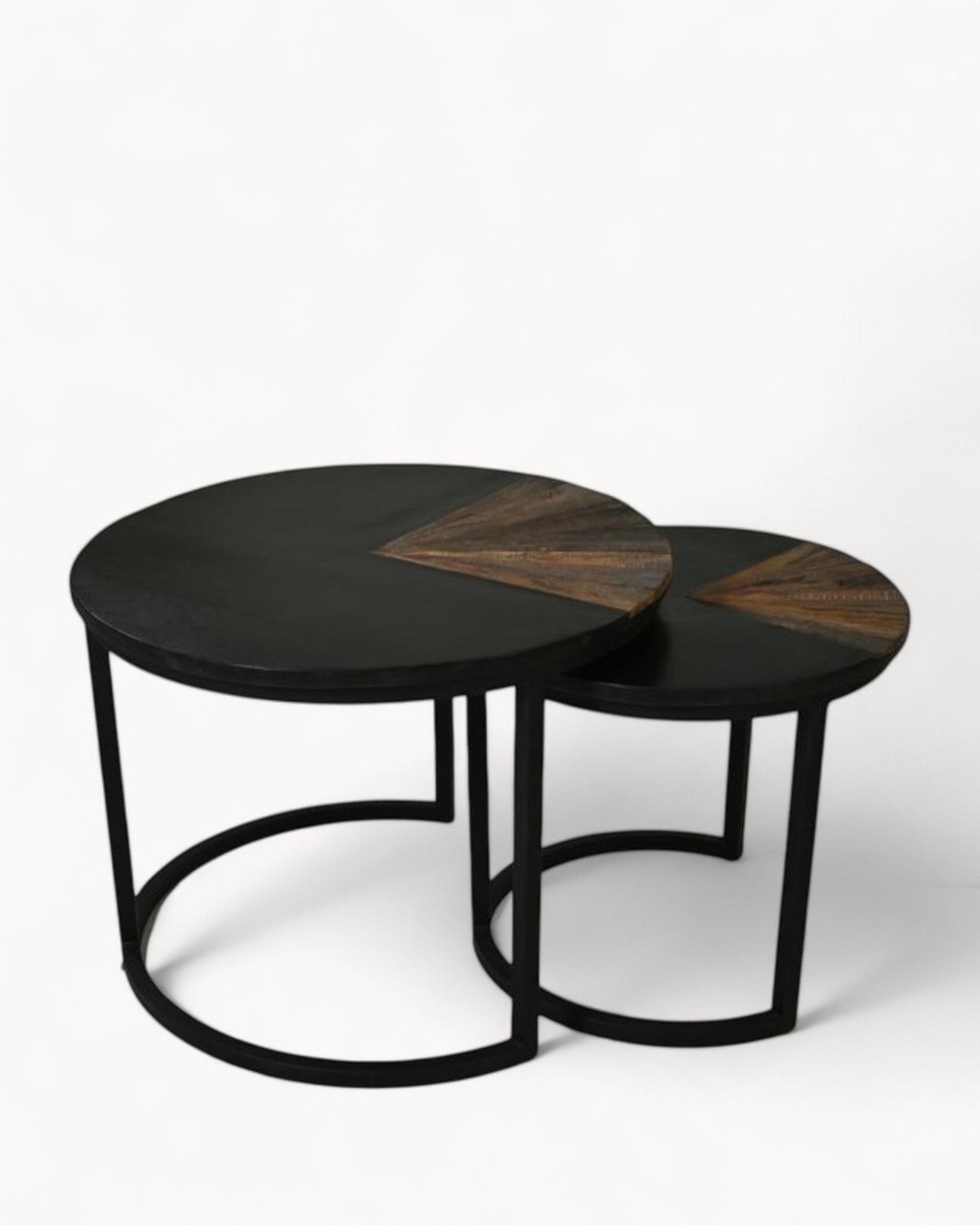 Ronin Round Coffee Table Set – HSM Collection – Natural Teak & Black Metal