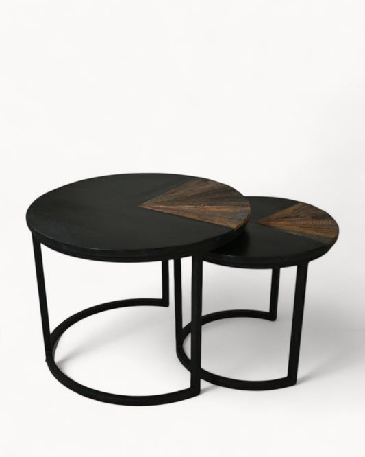 Ronin Round Coffee Table Set – HSM Collection – Natural Teak & Black Metal