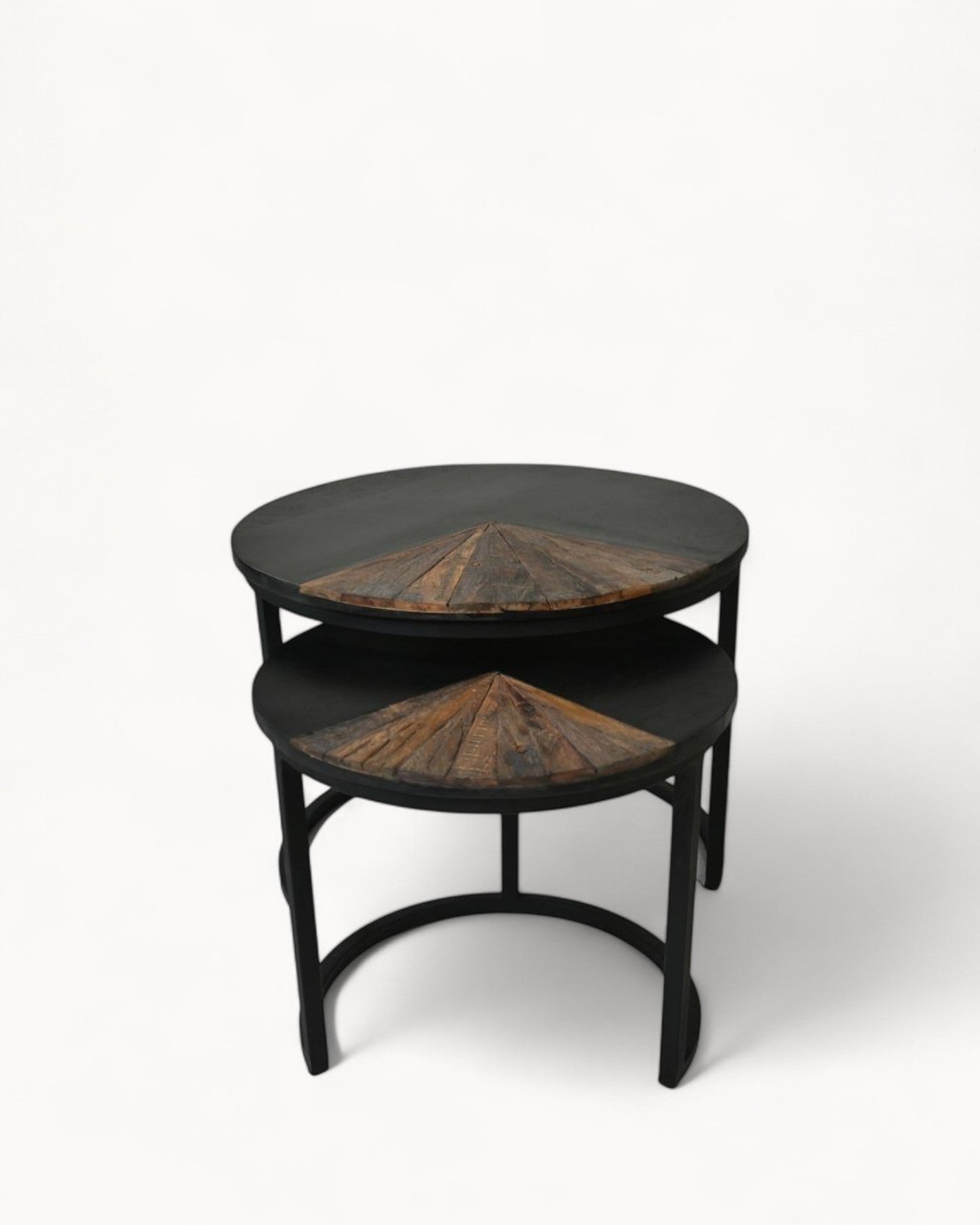 Ronin Round Coffee Table Set – HSM Collection – Natural Teak & Black Metal