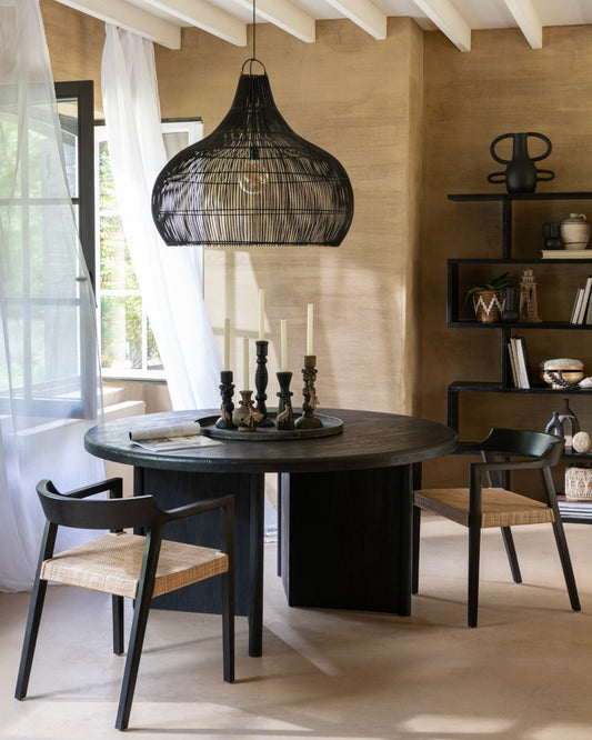 J-Line Modern Round Dining Table - 150 cm - Black Teak Wood - Sturdy Design