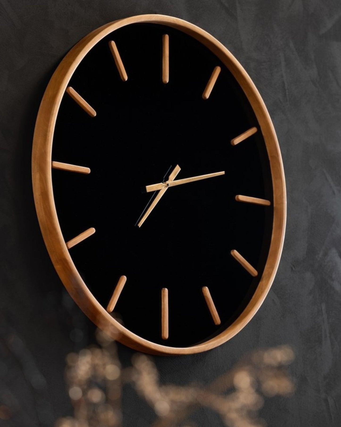 J-Line 80cm Round Clock – Wood and Glass – Brown and Black