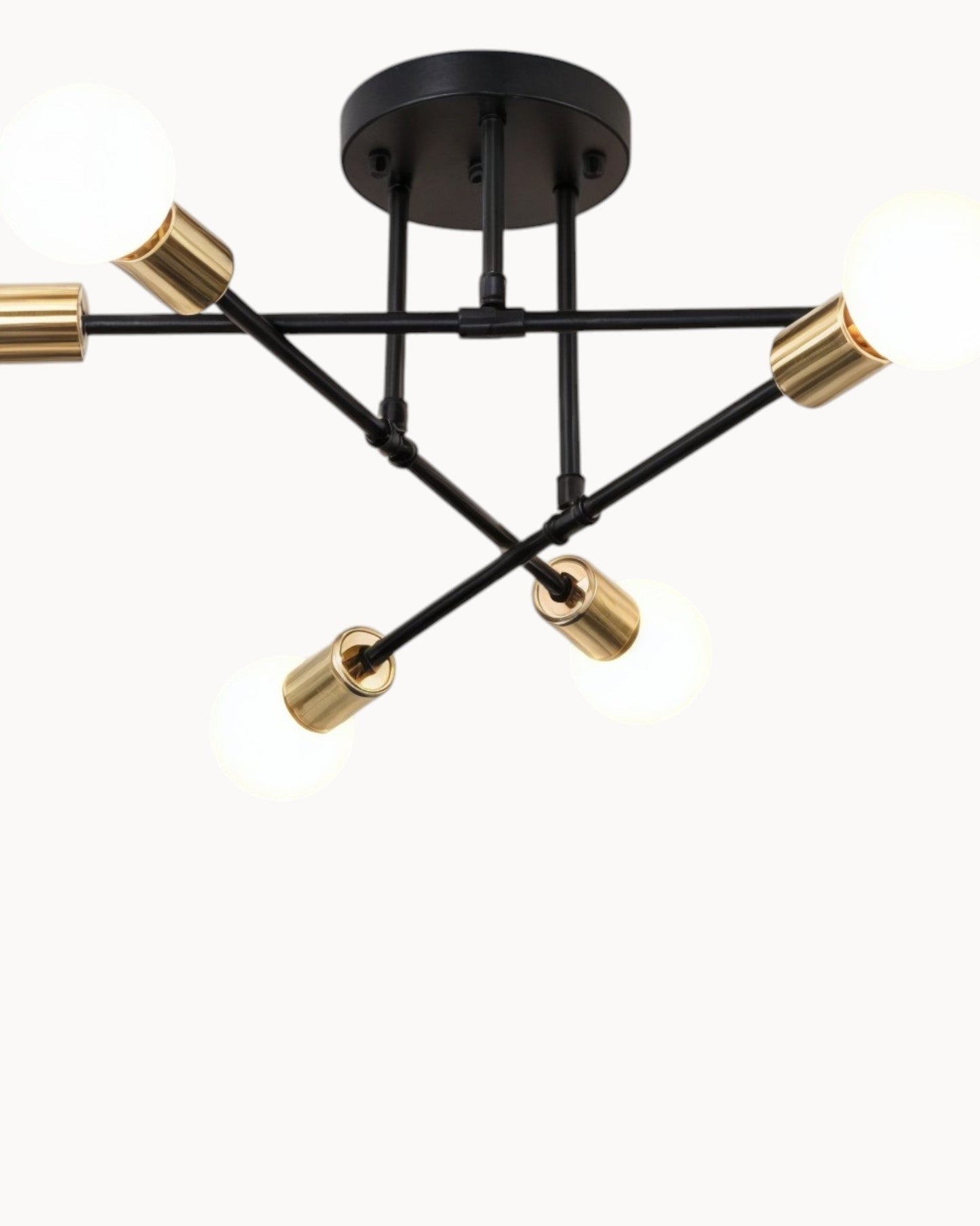 70cm Modern Retro Ceiling Light – 6-Bulb Black and Gold Design