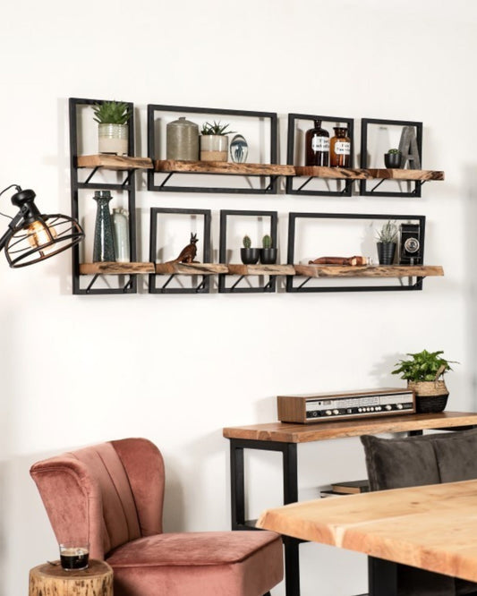 Acacia Wood & Metal Wall Shelf – Natural/Black Finish – 25x22x32 cm