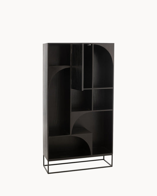 Regal Mode – 168 cm Tall Mango Wood and Black MDF Display Unit