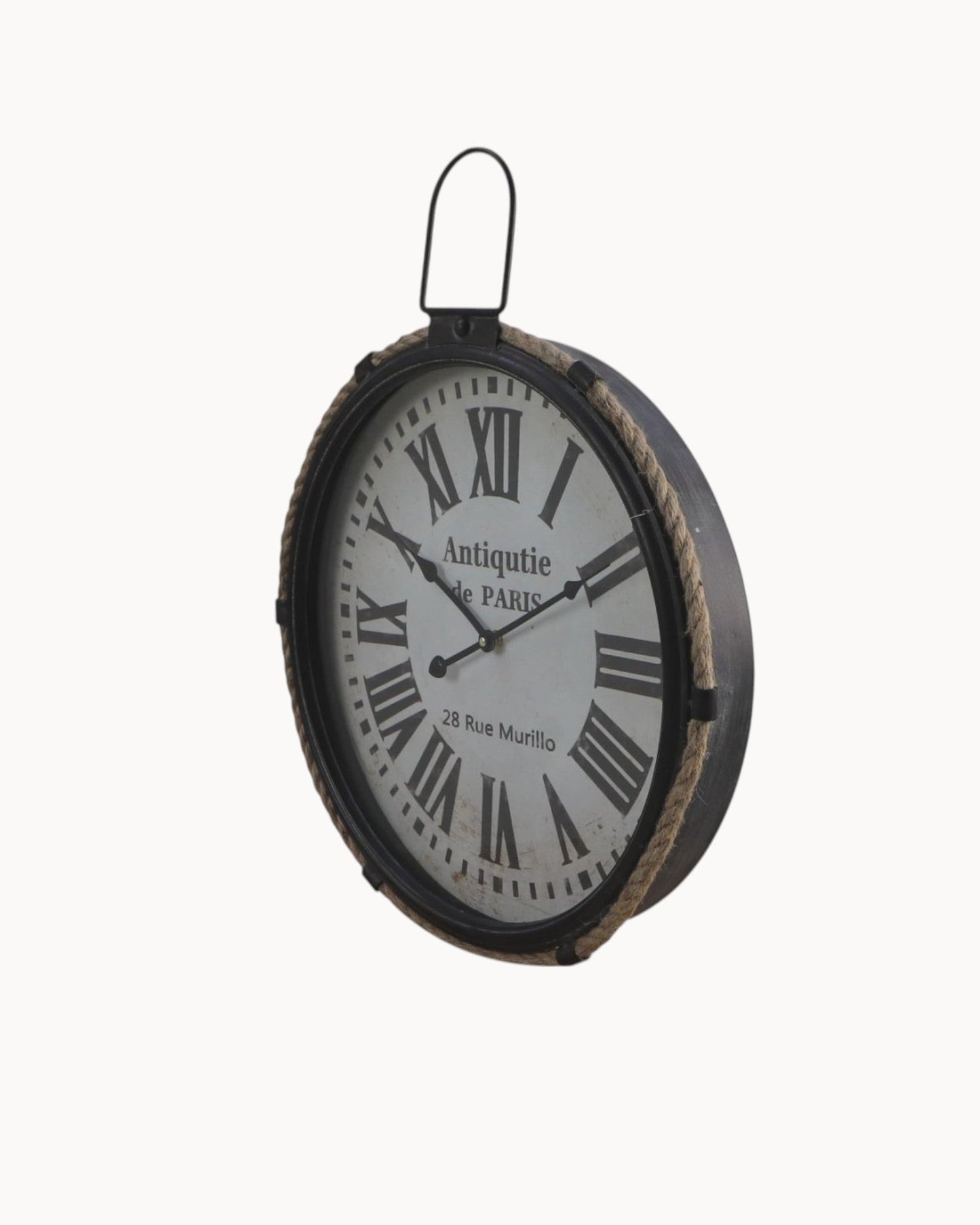 Industrial Style Metal Wall Clock with Rope – Black and Natural – Ø47 cm