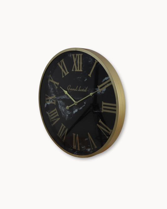 HSM Collection – Marseille Black-Gold Wall Clock – 50 cm Diameter – Metal & Marble Design