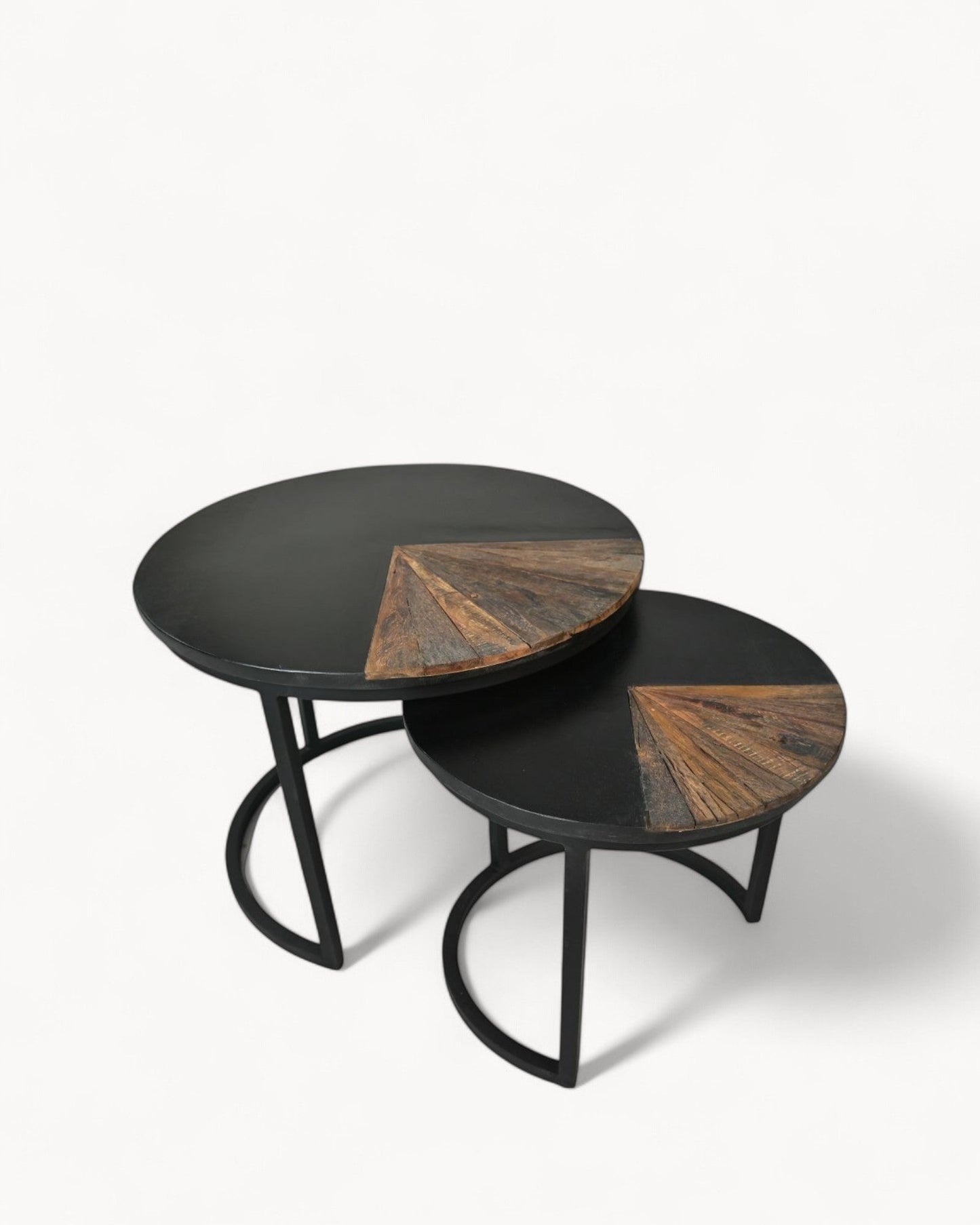 Ronin Round Coffee Table Set – HSM Collection – Natural Teak & Black Metal