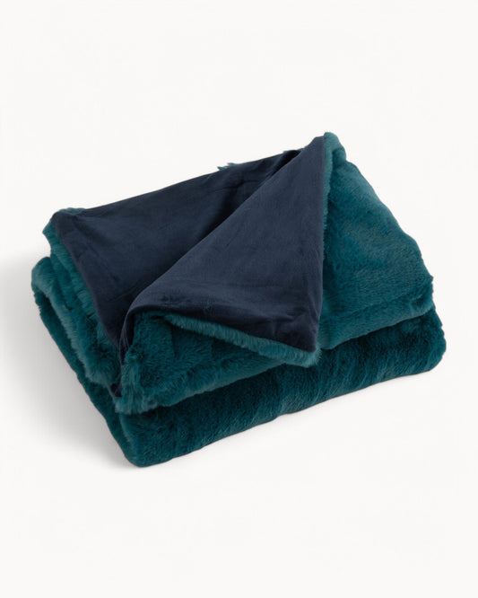 J-Line Cozy Fur Blanket – Soft Teal Polyester, 180x130 cm