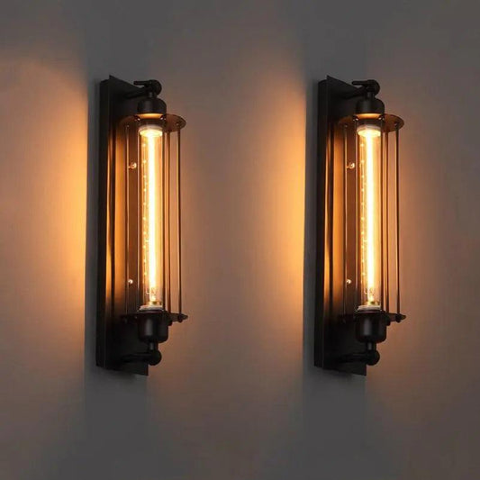 Retro Industrial Wall Sconce - Black Iron, E27 LED Compatible, Up and Down Lighting