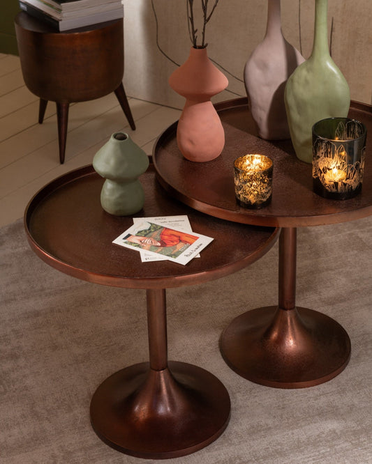 J-Line Modern Aluminum Bronze Side Table Set of 2