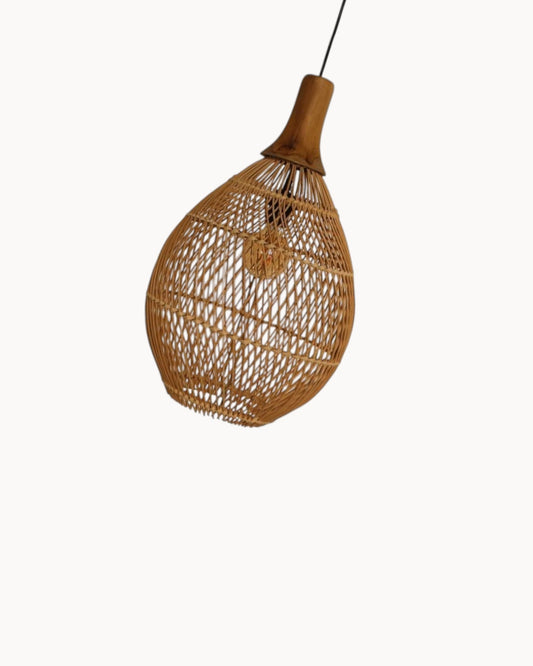 HSM Collection – Natural Rattan Pendant Light with Teak Finish, 35x35x59 cm, E27 Socket