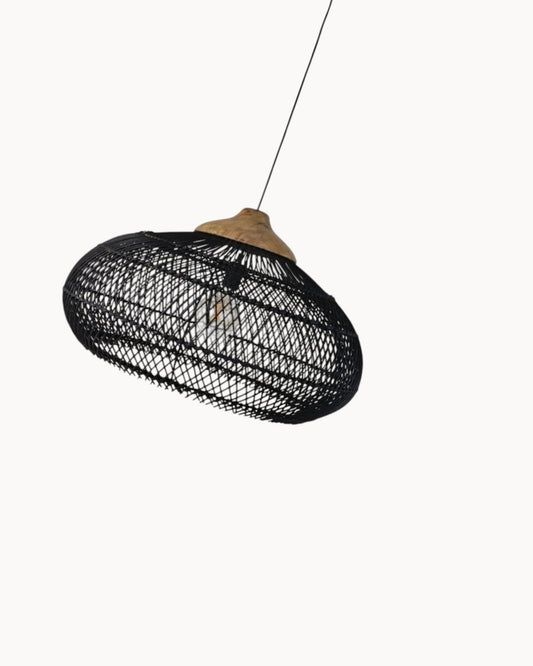 65 cm Rattan Teak Hanging Lamp – HSM Collection – Black/Natural
