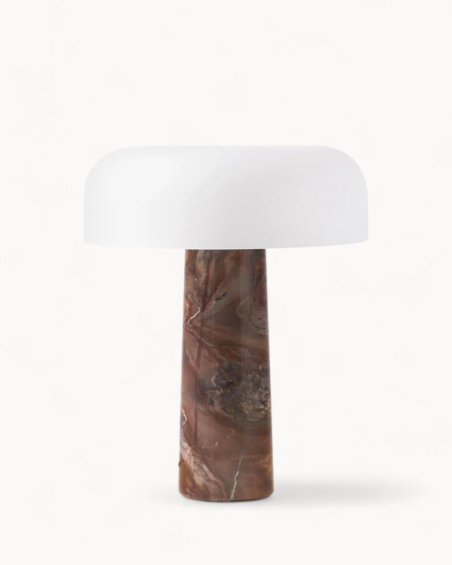 Carla Table Lamp – White Glass with Brown Marble Base – 32cm Diameter