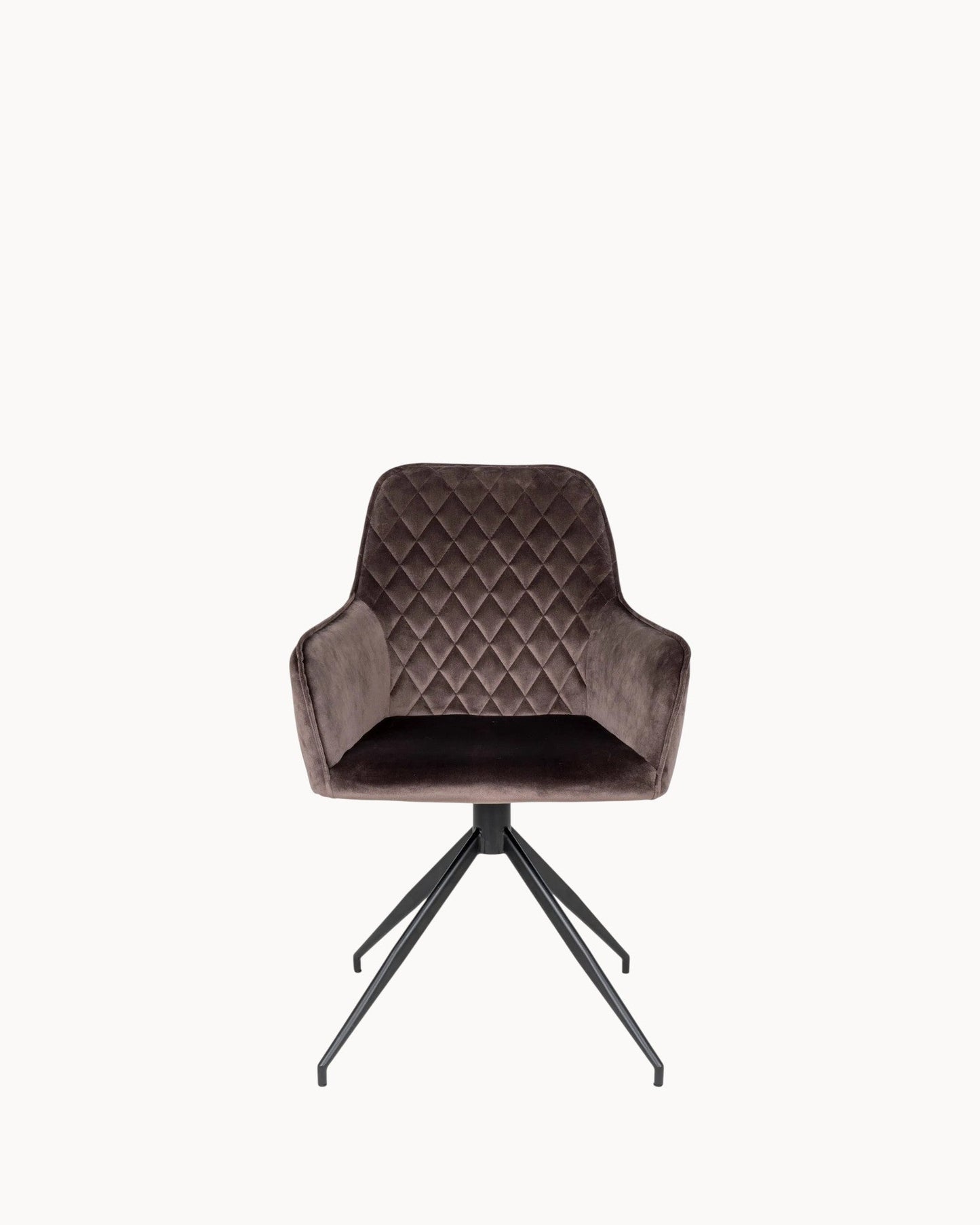 Harbo Swivel Dining Chair – Velvet Mushroom Upholstery with Black Metal Legs