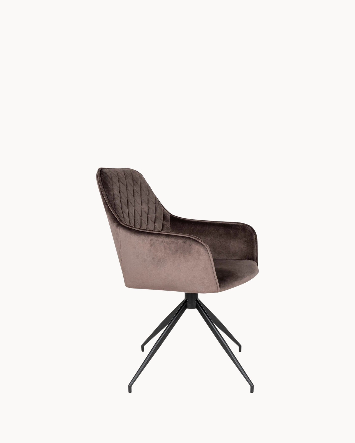 Harbo Swivel Dining Chair – Velvet Mushroom Upholstery with Black Metal Legs
