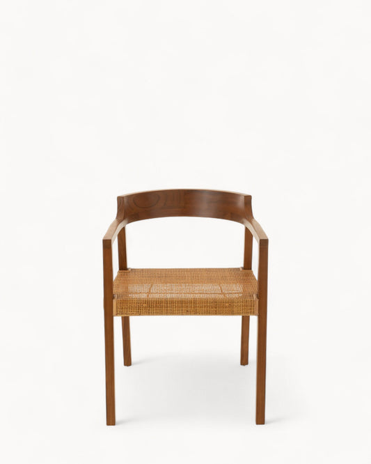 Emma Dining Chair by J-Line – Brown Teak Wood & Rattan – Stylish and Comfortable