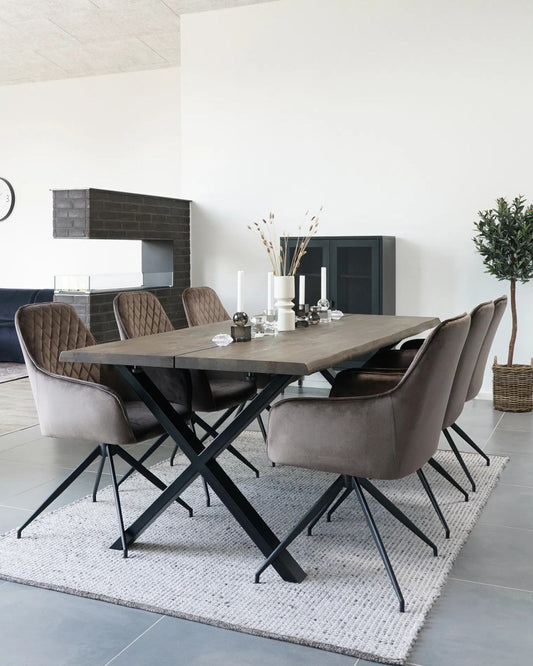 Harbo Swivel Dining Chair – Velvet Mushroom Upholstery with Black Metal Legs