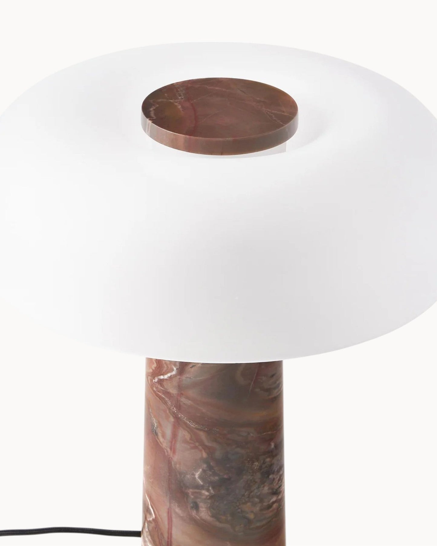Carla Table Lamp – White Glass with Brown Marble Base – 32cm Diameter