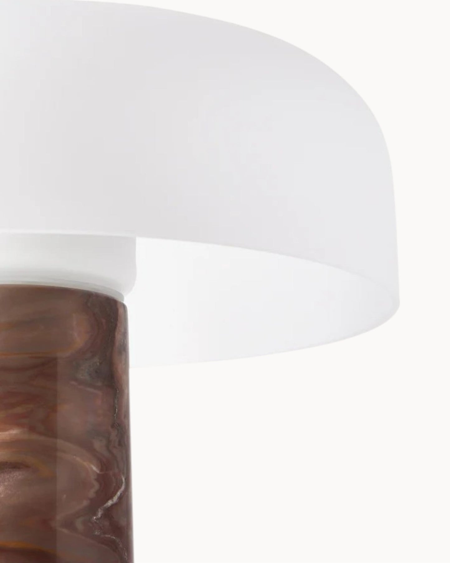 Carla Table Lamp – White Glass with Brown Marble Base – 32cm Diameter