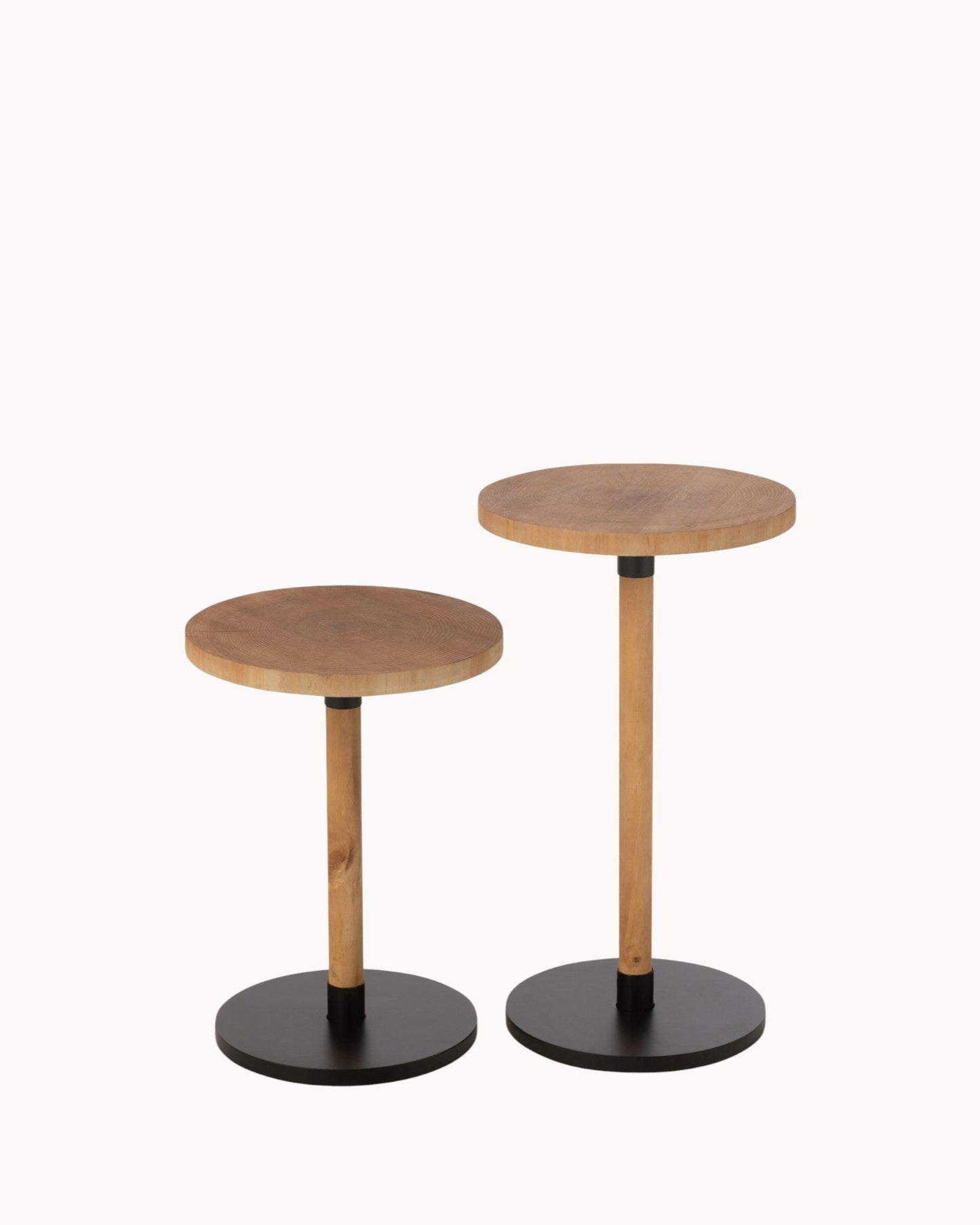 J-Line Ron Side Table Set of 2 – Natural/Black Wood, 35x35 cm