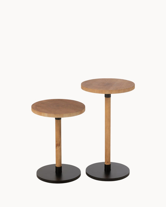 J-Line Ron Side Table Set of 2 – Natural/Black Wood, 35x35 cm