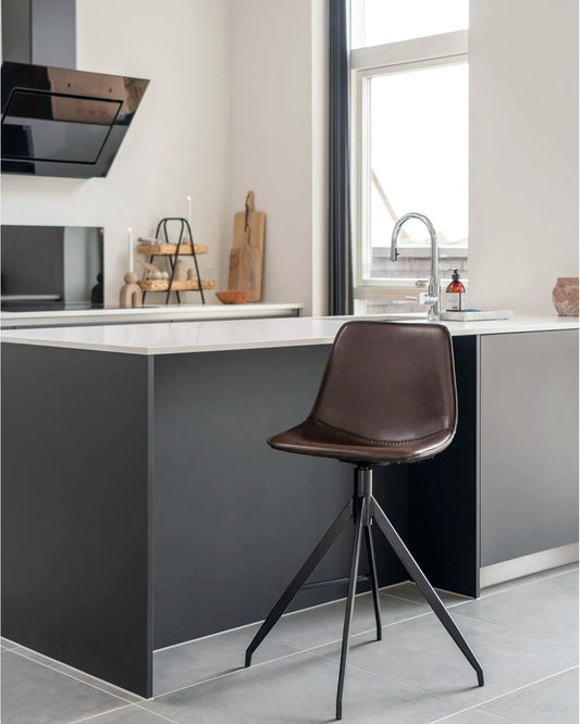 Monaco Counter Stool - Brown PU Leather with Black Metal Legs - 96cm Height