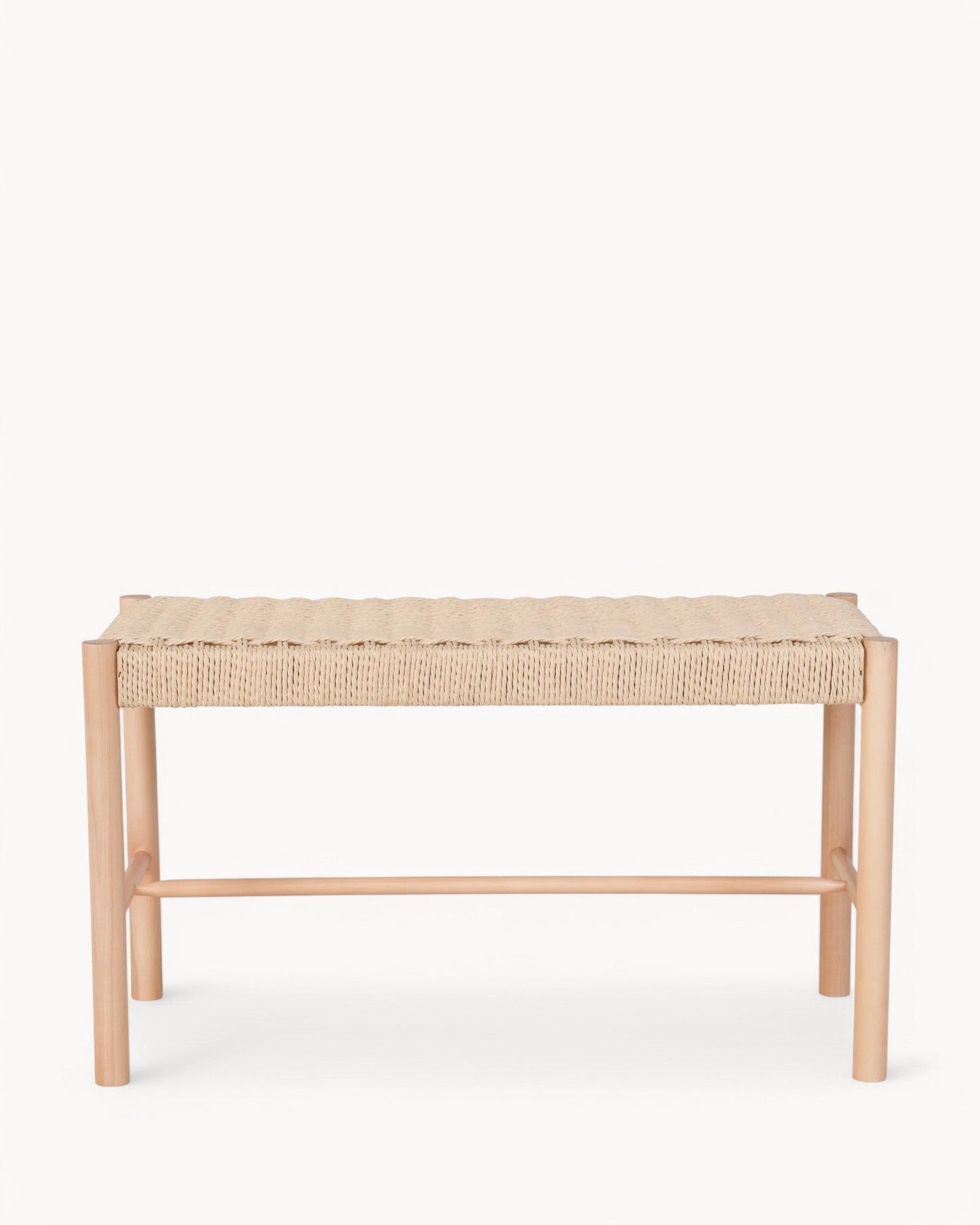 Abano Bank – 80 cm Natural Poplar Wood Bench with Rattan Seat in Beige