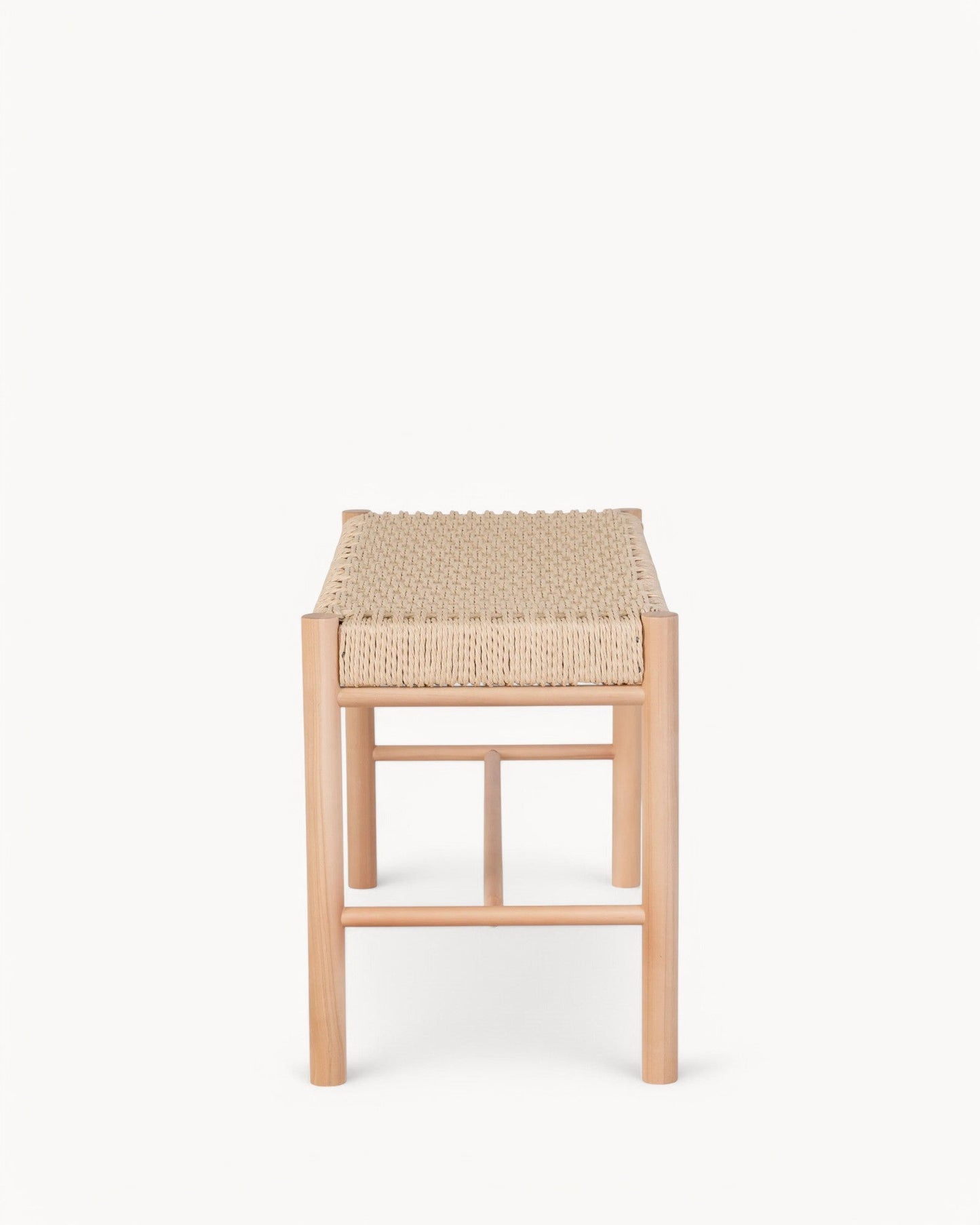 Abano Bank – 80 cm Natural Poplar Wood Bench with Rattan Seat in Beige