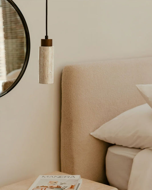 Adjustable Height Davis Pendant Light in Travertine and Wood - Ø10 cm