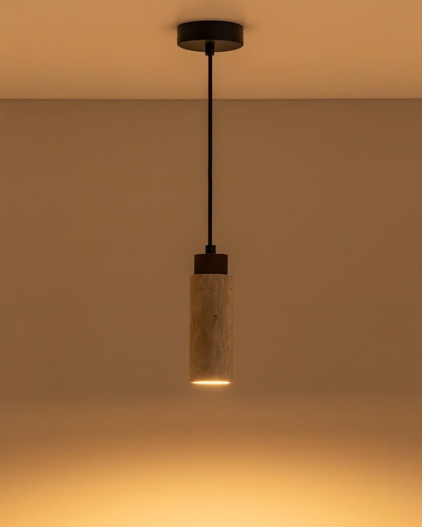 Adjustable Height Davis Pendant Light in Travertine and Wood - Ø10 cm