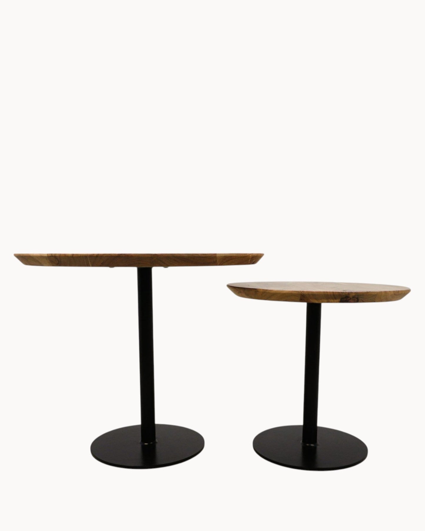 Zurich Round Table Set – Acacia Wood & Metal – 60 cm & 45 cm – Natural and Black Finish
