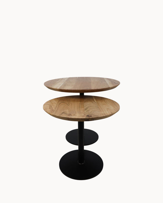 Zurich Round Table Set – Acacia Wood & Metal – 60 cm & 45 cm – Natural and Black Finish