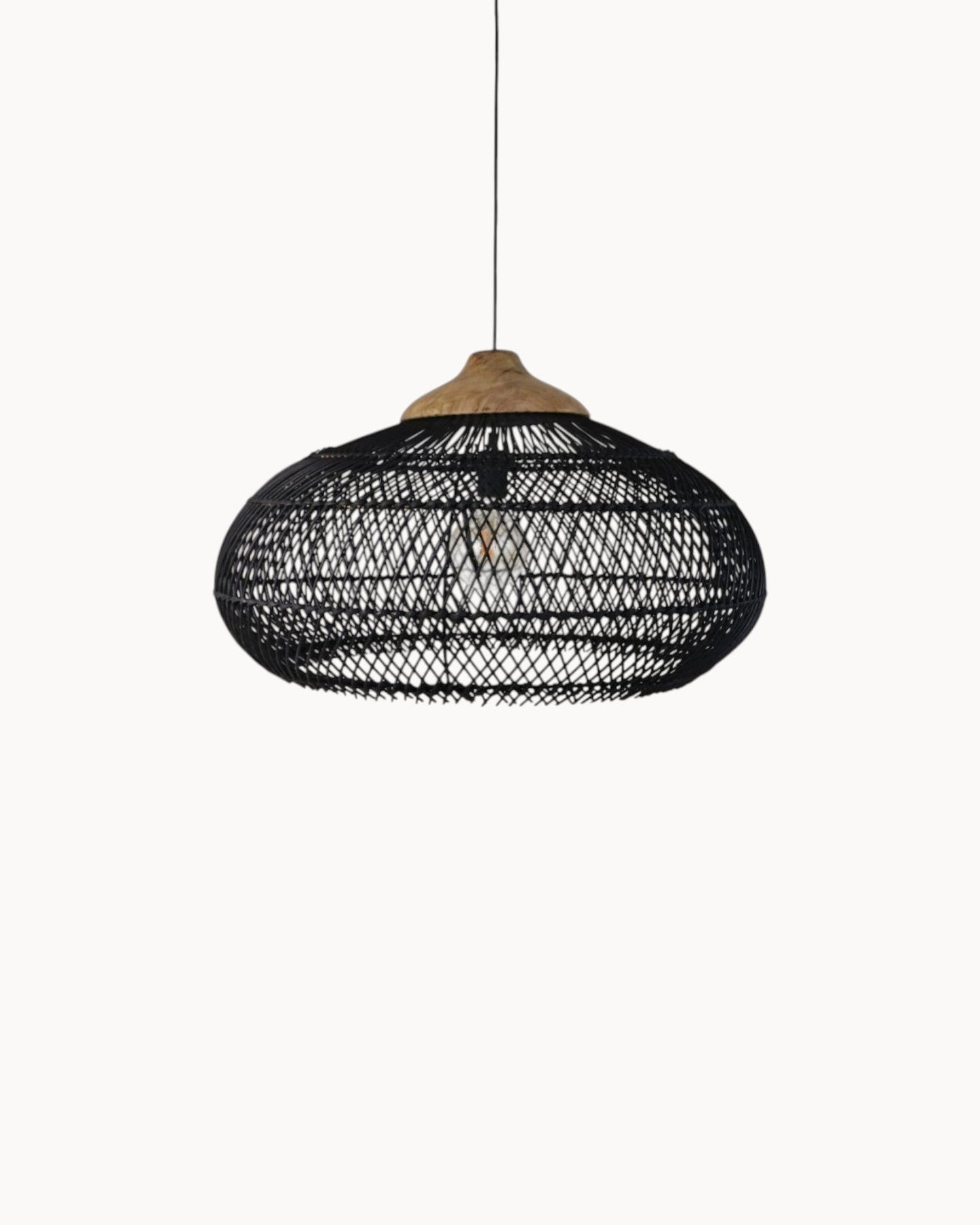 65 cm Rattan Teak Hanging Lamp – HSM Collection – Black/Natural