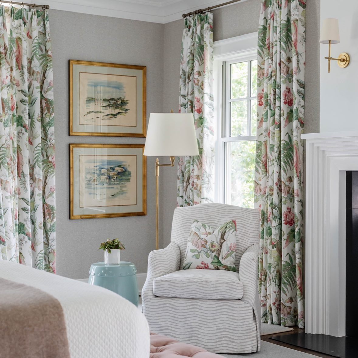 Brass Theodore Wall Lamp with Fabric Shade