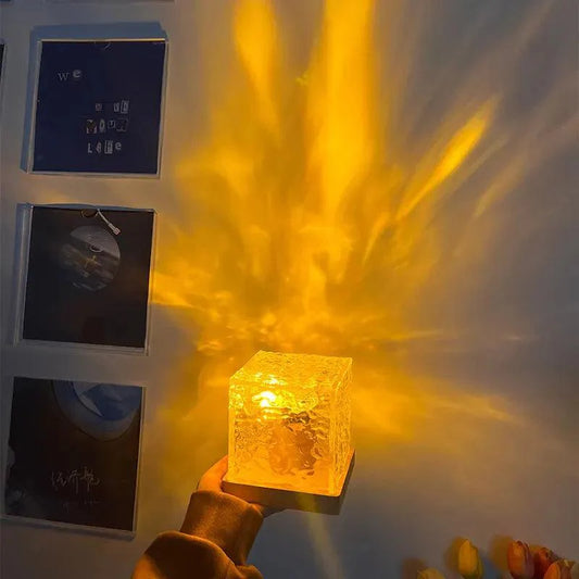 Enchanting GlowWave Lamp - Water Wave Projections, 16 Color Options, Remote Control | Soothing Light for Elegant Home Decor