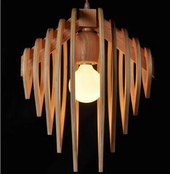 Contemporary Wooden Pendant Light | Natural Wood Finish, E27 Socket