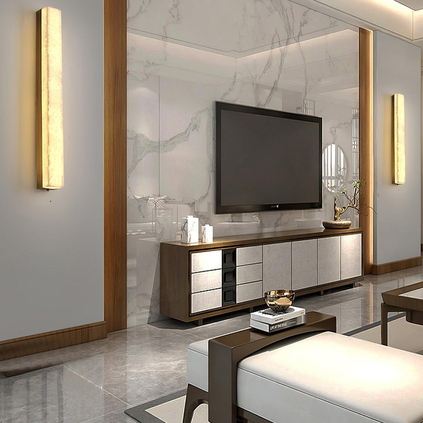 Isen Linear Wall Light in Brass and Alabaster