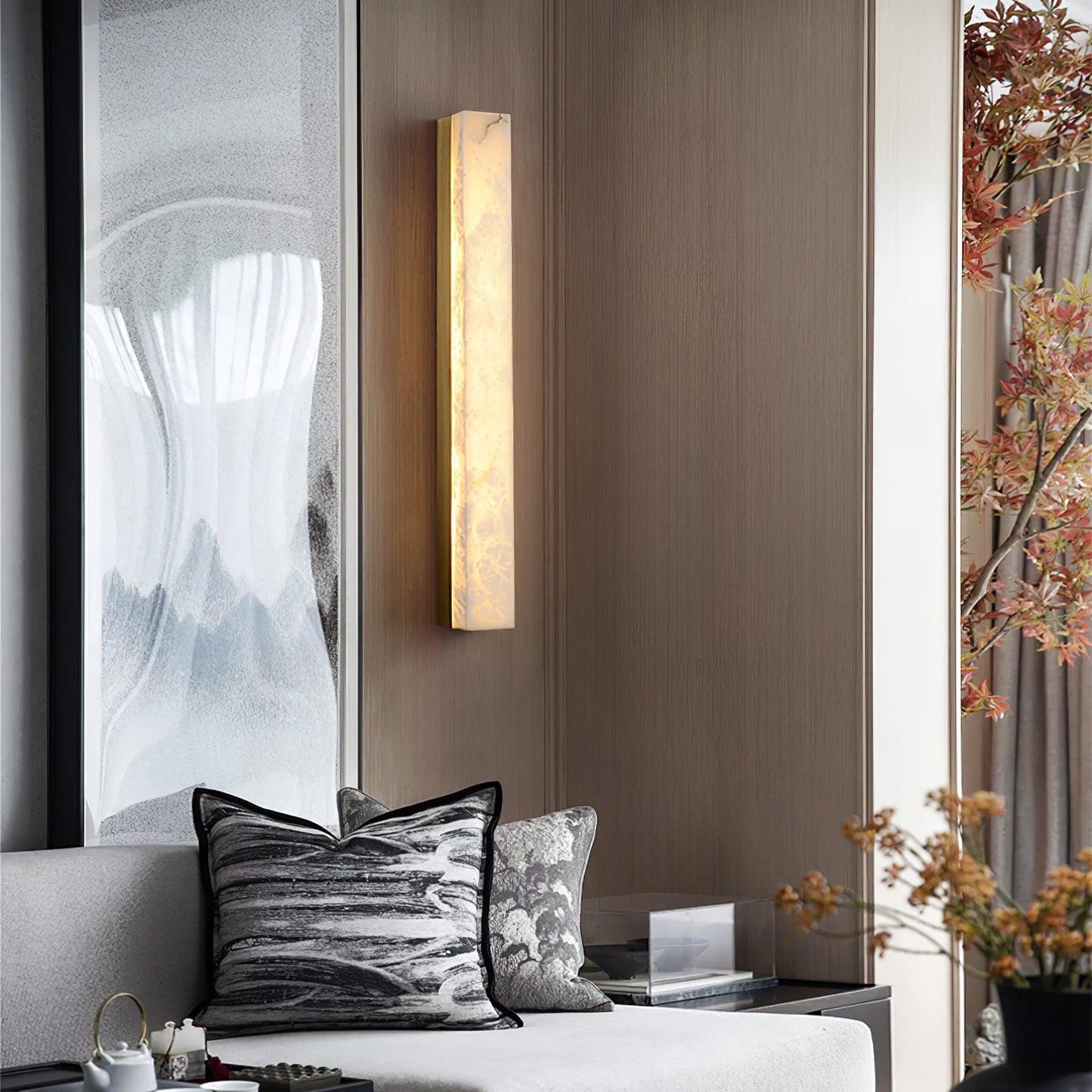 Isen Linear Wall Light in Brass and Alabaster