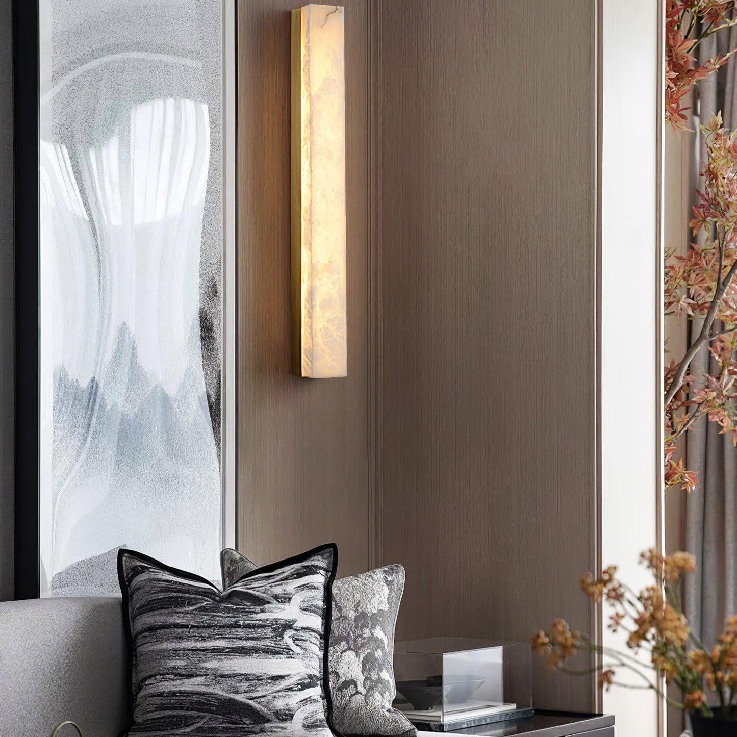 Isen Linear Wall Light in Brass and Alabaster