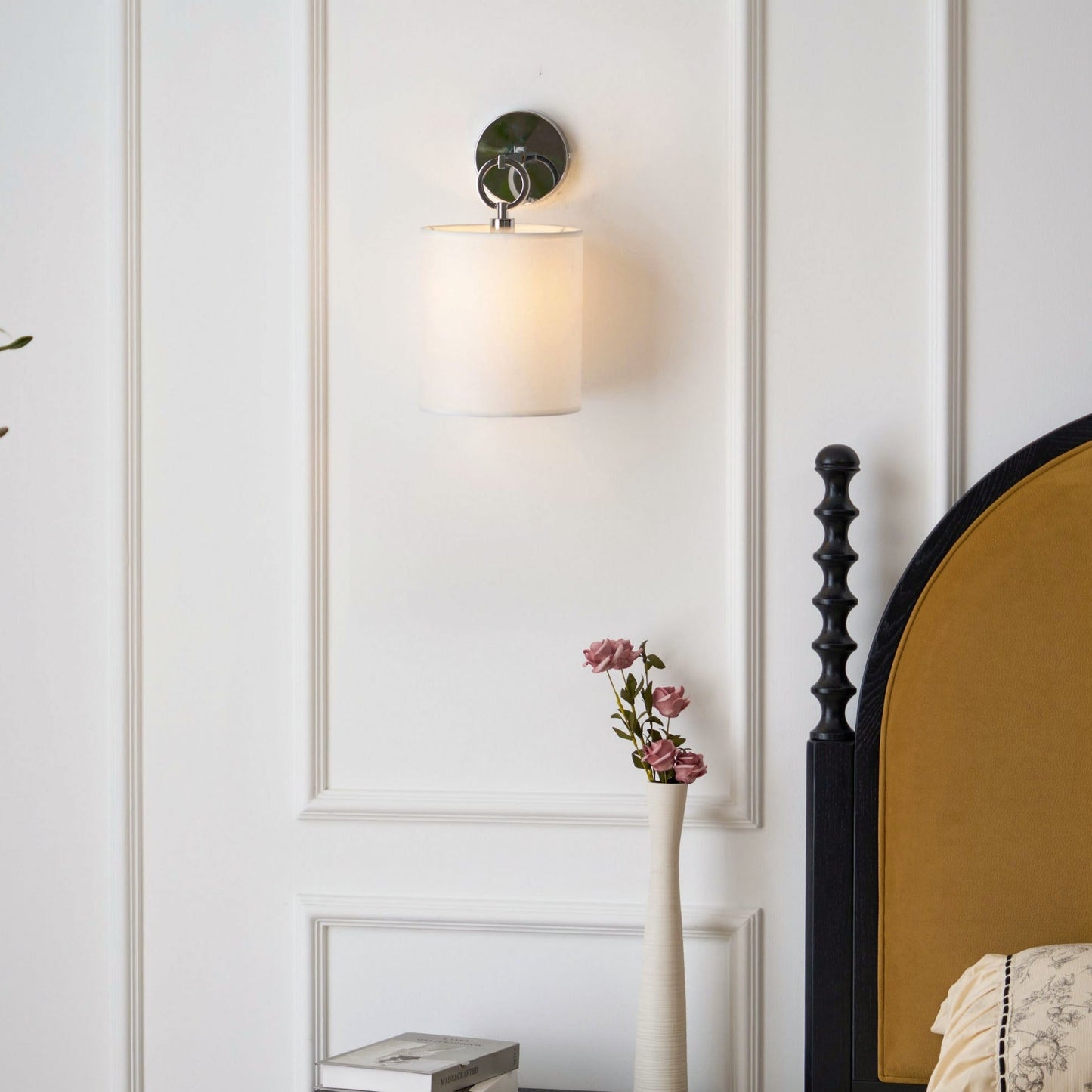 Cylindrical Fabric Shade Iris Wall Lamp in Rustic Country House Design