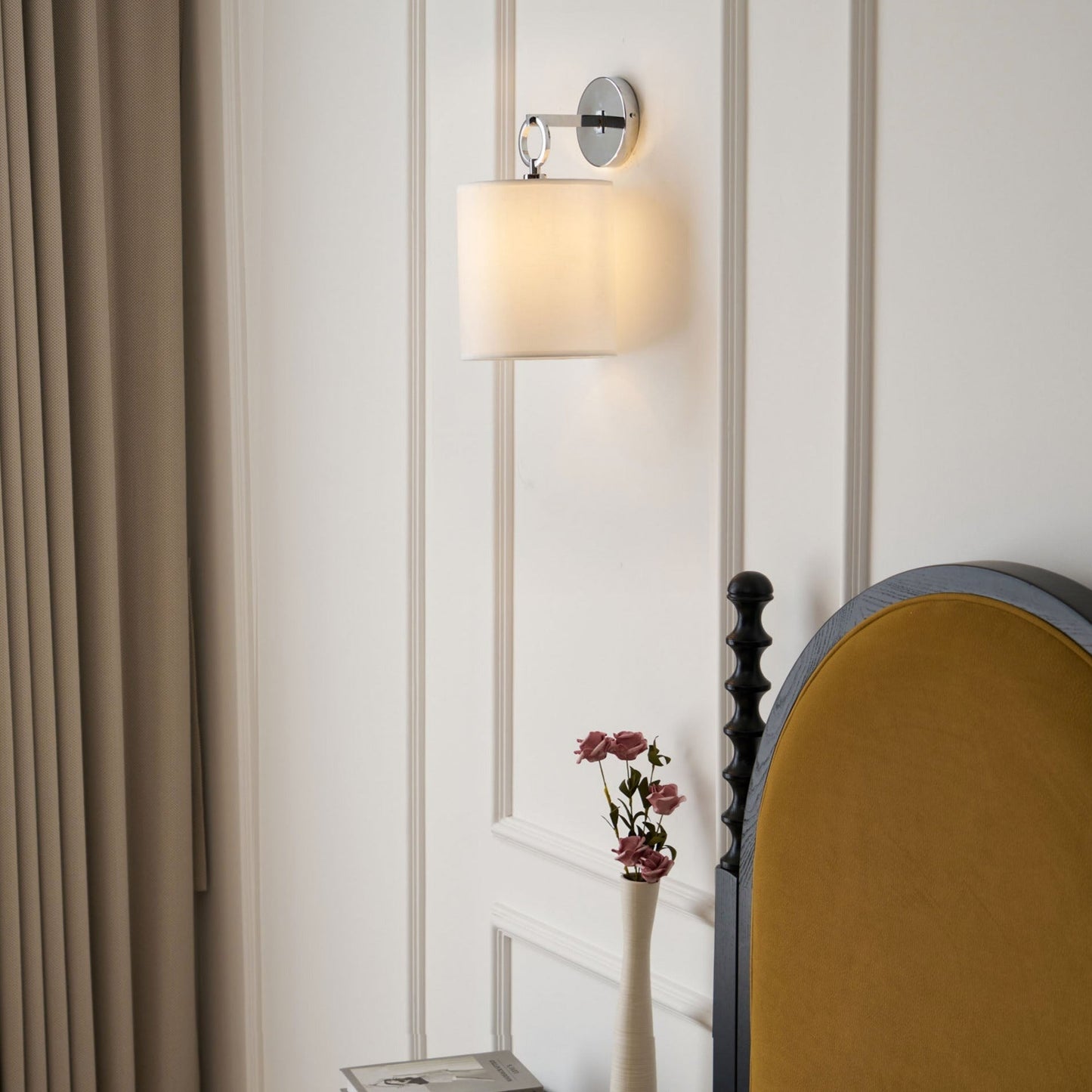 Cylindrical Fabric Shade Iris Wall Lamp in Rustic Country House Design