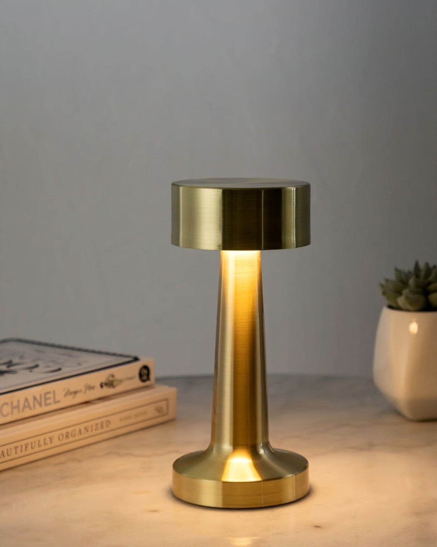 Vintage Gold Mull Wireless LED Table Lamp - Dimmable Design