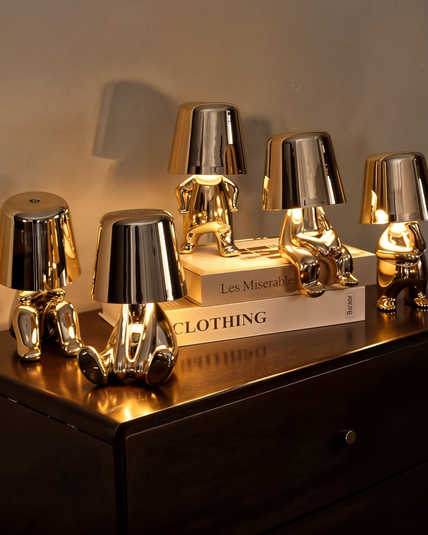 Gold USB Rechargeable Dimmable Table Lamp - 1800mAh Battery, Resin Design, 3W
