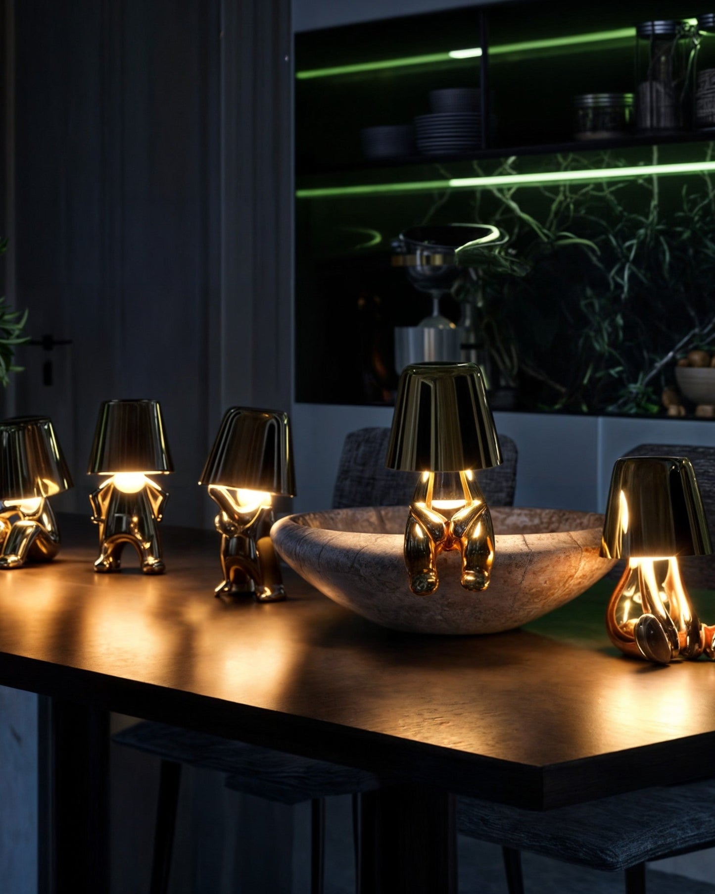 Gold USB Rechargeable Dimmable Table Lamp - 1800mAh Battery, Resin Design, 3W