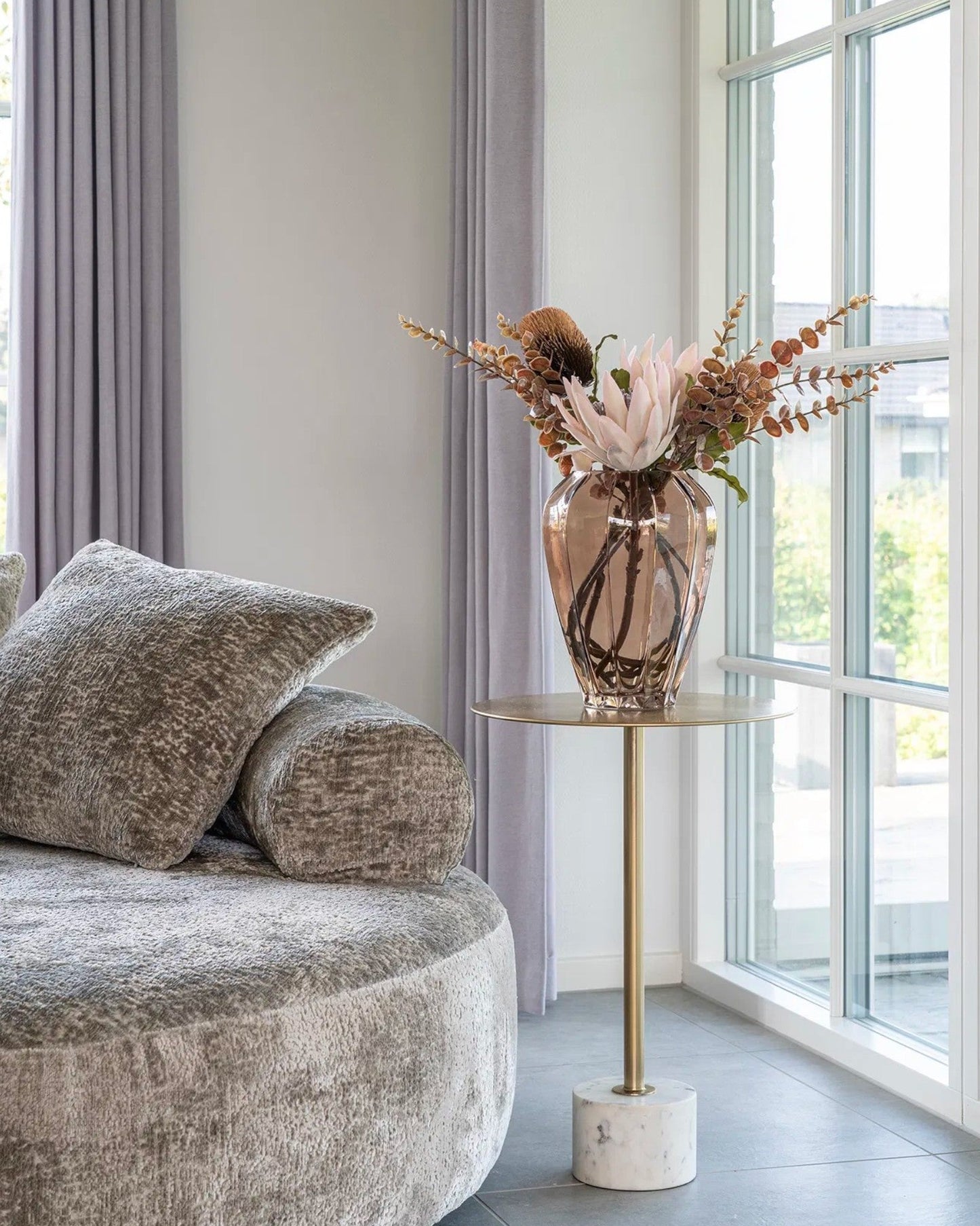 Lecco Marble and Brass Side Table – 41 cm Diameter, 58 cm Height