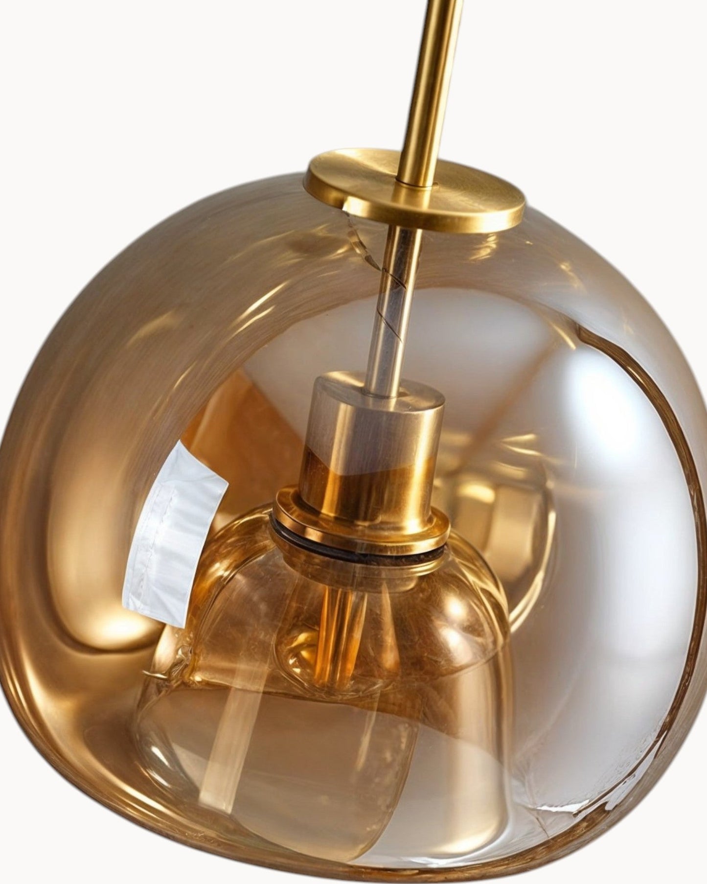 Contemporary Amber Glass Pendant Light with Copper and Wrought Iron Accents