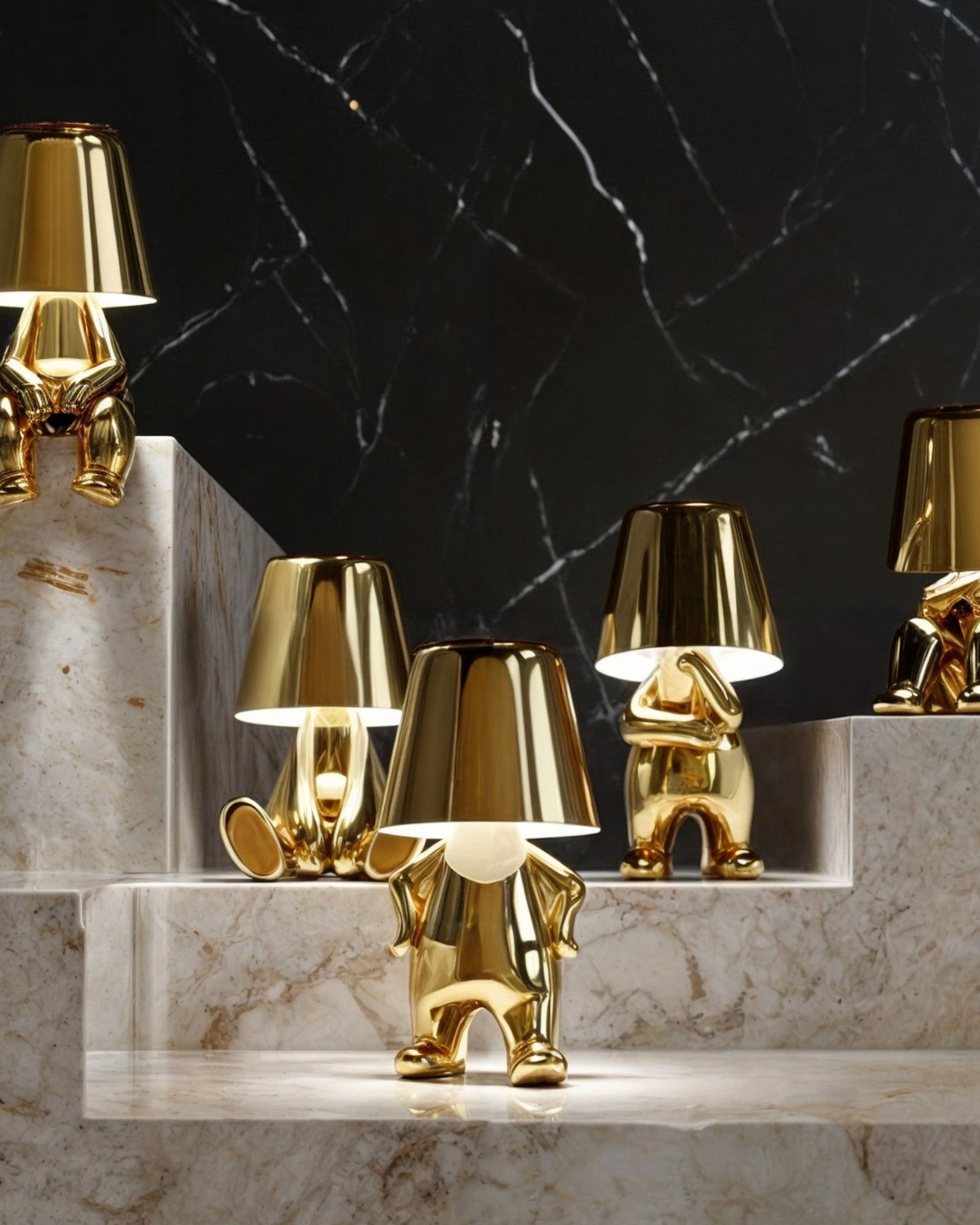Gold USB Rechargeable Dimmable Table Lamp - 1800mAh Battery, Resin Design, 3W