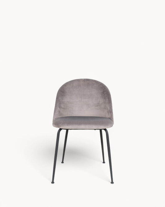Geneva Dining Chair – Gray Velvet Upholstery with Black Metal Legs