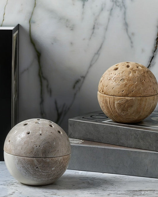 Handcrafted Beige Travertine Incense Holder – Wabi Sabi Natural Stone Design