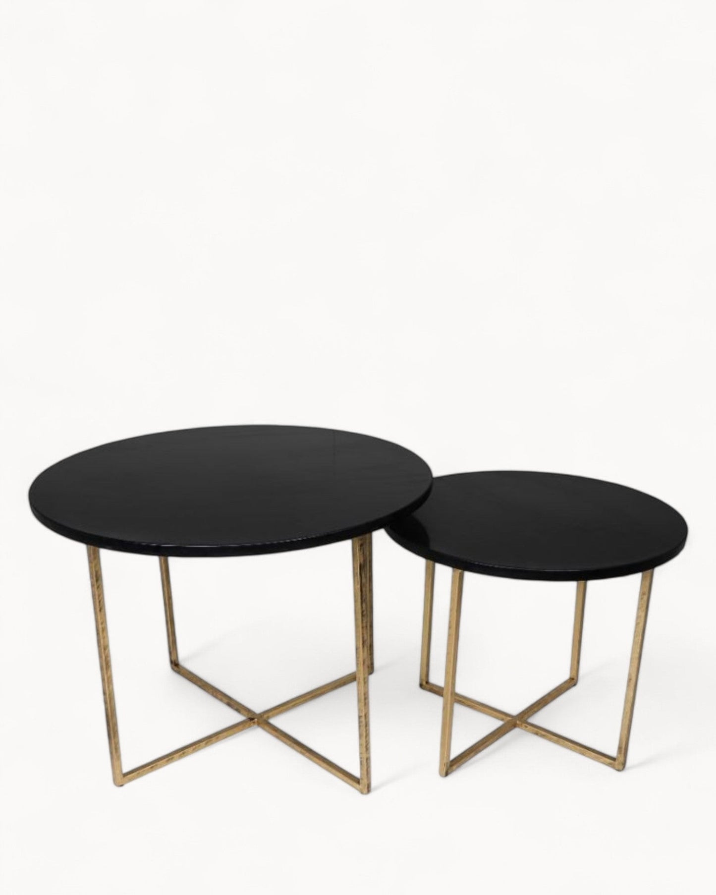 HSM Collection – 2-Piece Round Coffee Table Set – Black and Gold Marble